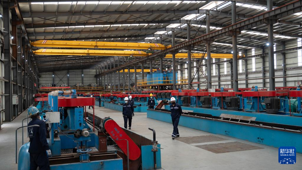 这是1月30日在莫桑比克尼亚萨省尼佩佩区拍摄的由中资企业济南域潇集团发起投资建设的石墨加工厂生产线。新华社记者 刘杰 摄